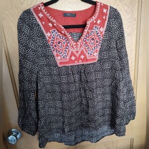 THML Black and Orange Geometric Blouse